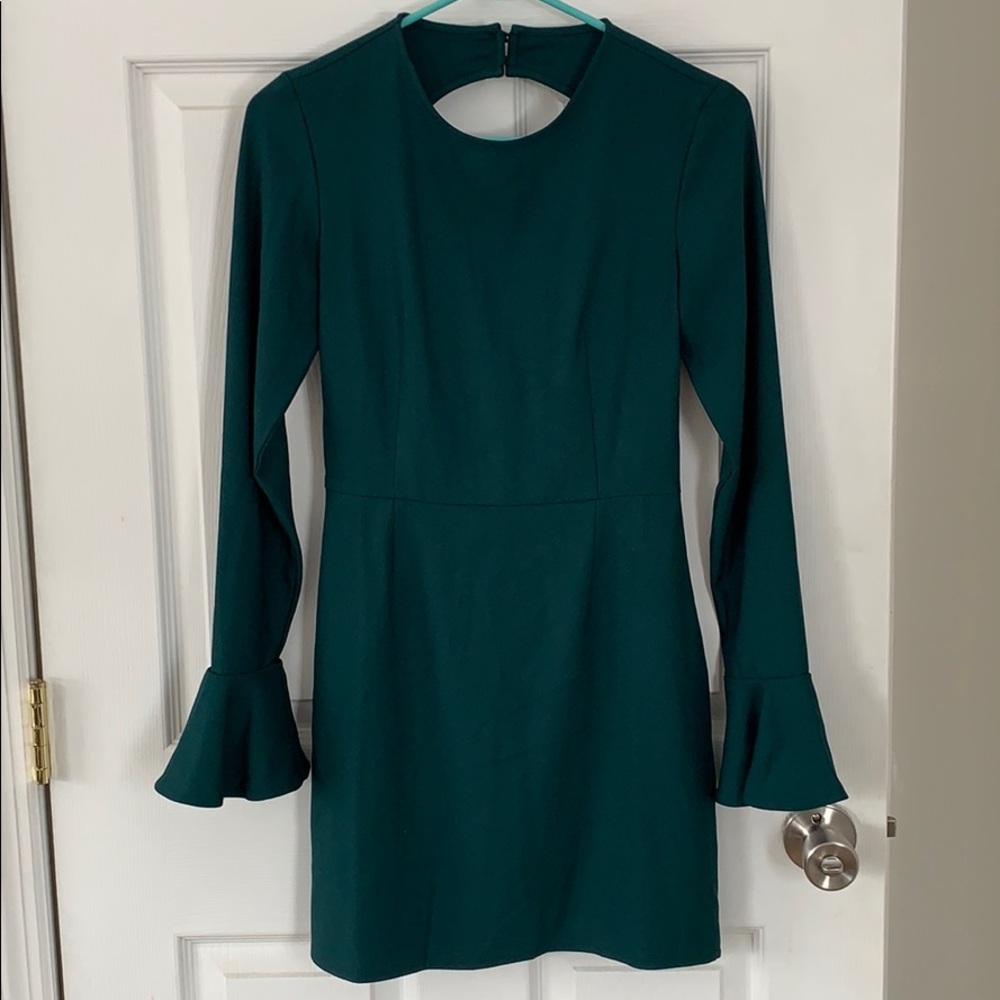 Leith XS Green Mini-Dress with Bell Sleeves